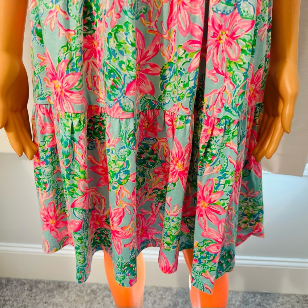 Pretty Lilly Pulitzer size M blue pink floral short sleeve dress women new - Picture 4 of 6